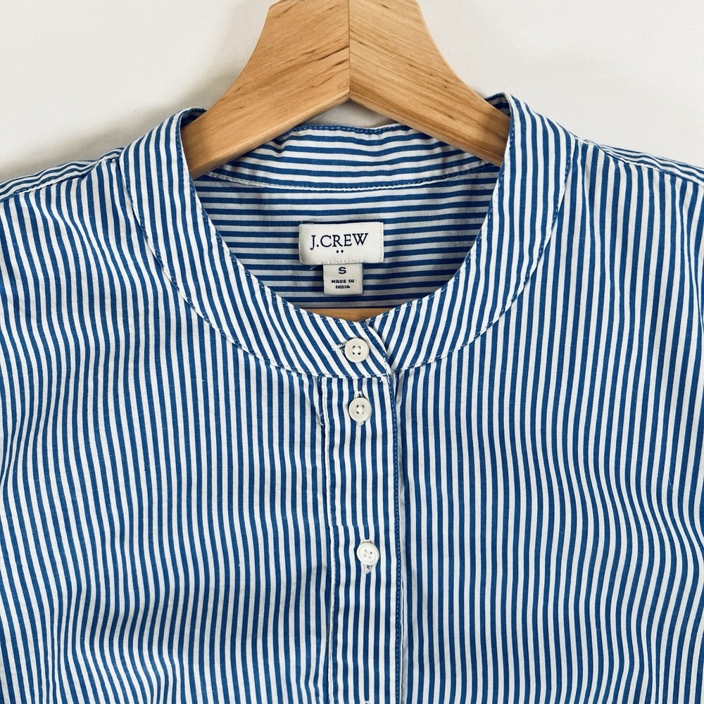 J.Crew Blue White Striped Tiered Long Sleeve Mini Dress Band Collar Small‎